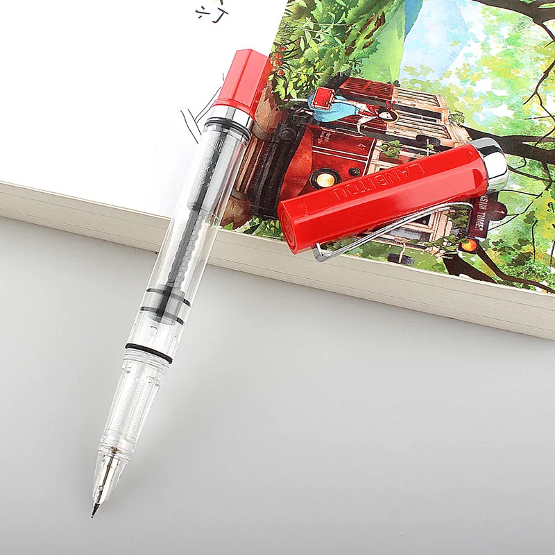 Lanbitou 매트 블랙 투명 만년필, F/EF 펜촉, 플라스틱 피스톤 필러, 쓰기 잉크 펜, 학교 사무용품, 1 피스