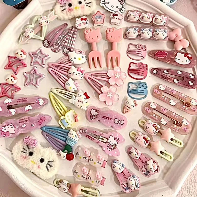 귀여운 산리오 머리핀 헬로 키티 애니메이션, 귀여운 만화, 학생 헤어 클립, 헤어 액세서리 장식 장난감, 소녀 선물, 19 개