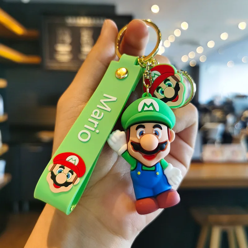카와이 슈퍼 마리오 Q 에디션 키체인, 어린이 작은 선물, 자동차 키 체인 인형, 부드러운 접착제 펜던트, 커플 키체인 선물