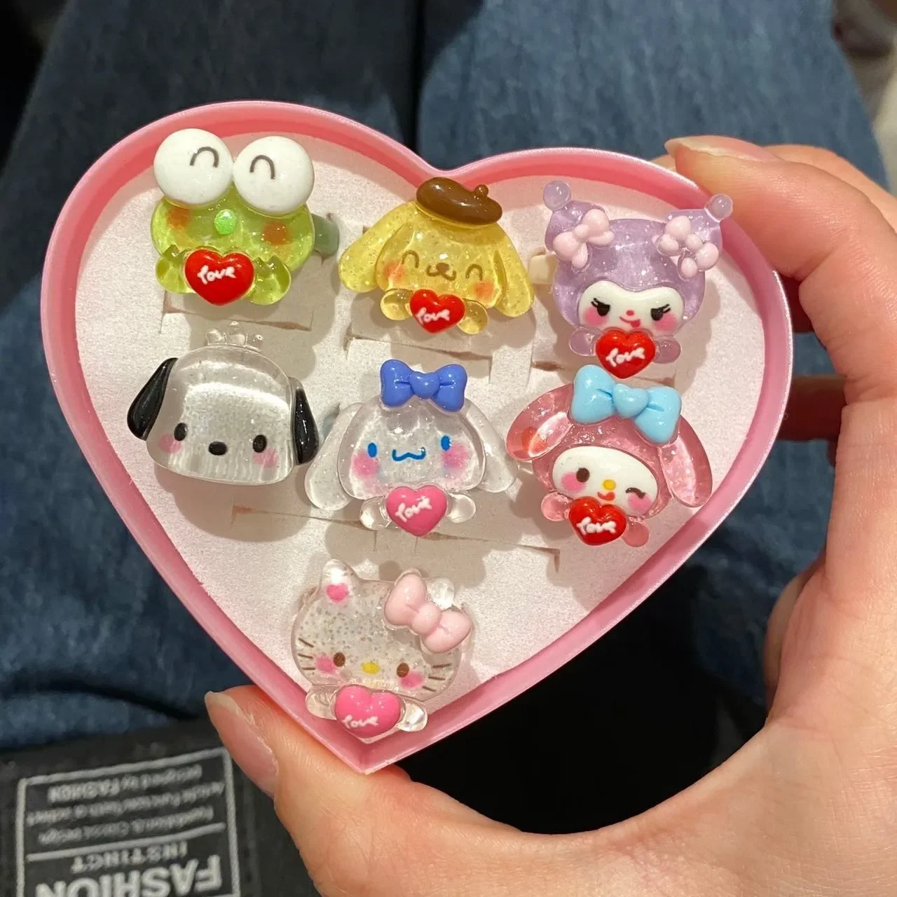 산리오 반지, 귀여운 애니메이션 헬로 키티, 마이 멜로디, 시나모롤, 쿠로미 소녀, 절묘한 액세서리, 하트 사랑 선물