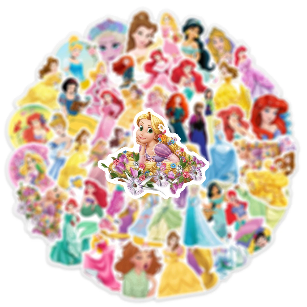 귀여운 디즈니 공주 스티커 소녀 데칼 선물, DIY 벽 노트북 자동차 자전거 노트북 장식 만화 스티커, 어린이 장난감, 50 개