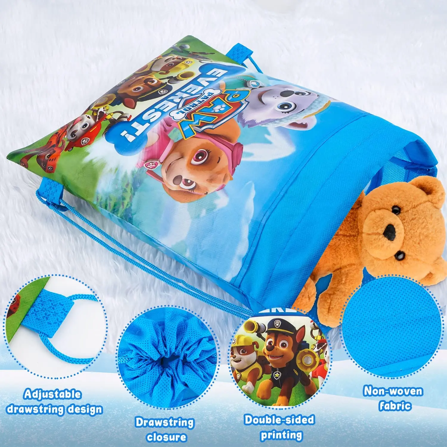 발 순찰견 귀여운 만화 어린이 장난감 드로스트링 백, 유치원 소년 어깨 배낭 순찰 생일 장난감 선물