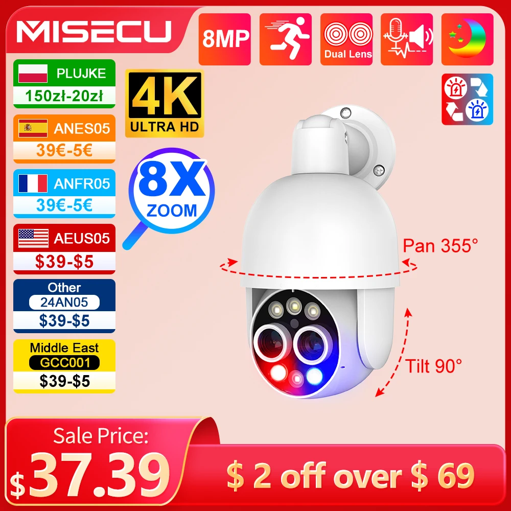 MISECU 4K PTZ 8X 하이브리드 줌, 듀얼 렌즈 POE IP 카메라, 8MP 야외 인간 감지 자동 추적 보안 카메라, 컬러 나이트, 2.8mm, 12mm title=MISECU 4K PTZ 8X 하이브리드 줌, 듀얼 렌즈 POE IP 카메라, 8MP 야외 인간 감지 자동 추적 보안 카메라, 컬러 나이트, 2.8mm, 12mm 
