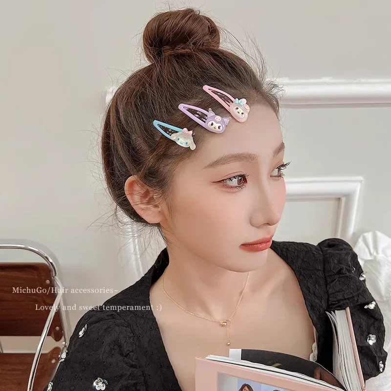 산리오 귀여운 BB 클립 애니메이션 헬로 키티 쿠로미 마이 멜로디, 어린이 소녀 머리핀 클립, 패션 귀여운 헤어 액세서리 선물, 2 팩