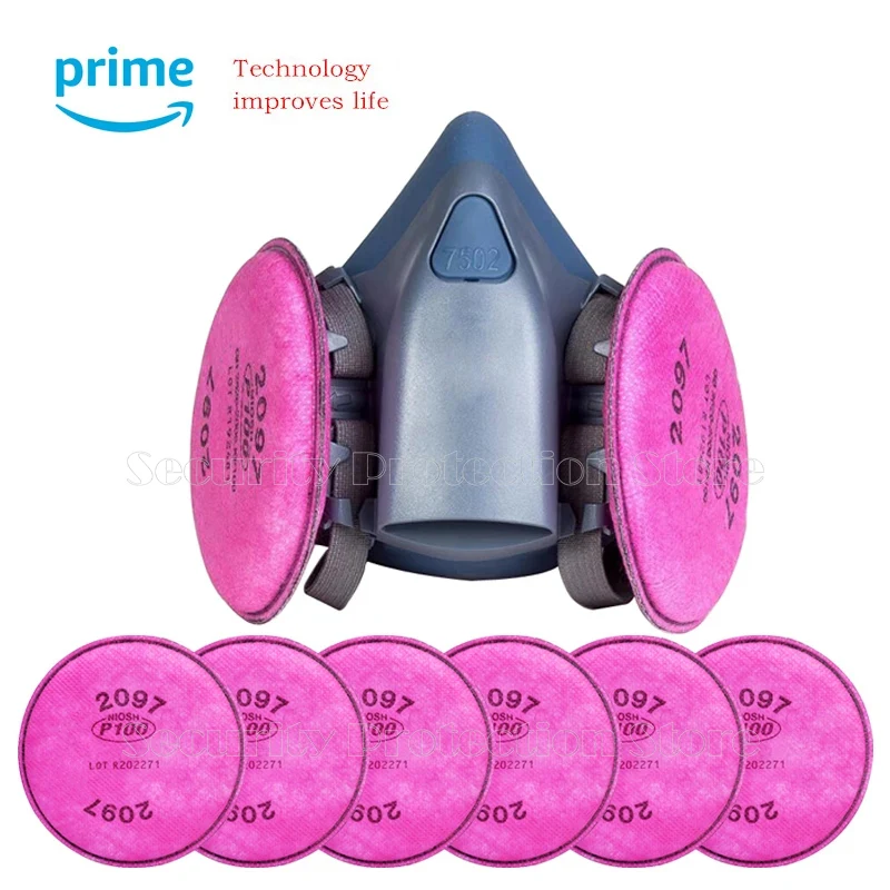 재사용 가능한 하프 페이스 피스 마스크, P100 호흡기 보호, 3m 7502 마스크용 유기 증기, 7502 + 2097 title=재사용 가능한 하프 페이스 피스 마스크, P100 호흡기 보호, 3m 7502 마스크용 유기 증기, 7502 + 2097 