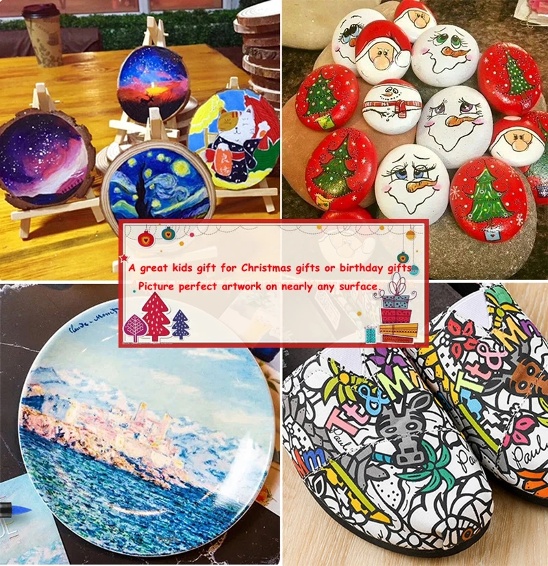 아크릴 페인트 펜 브러시 마커 펜, 바위 그림, 돌, 세라믹, 유리, 목재, 캔버스, DIY 미술 제작 용품, 60 색