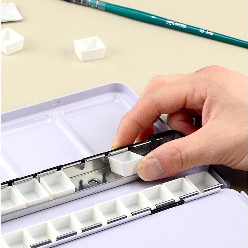 6/12/24/36/48pcs 빈 전체/하프 팬 화이트 하프 팬 페인트 플라스틱 수채화 페인트 그리드 하프 팬 아티스트 팔레트 아트 용품