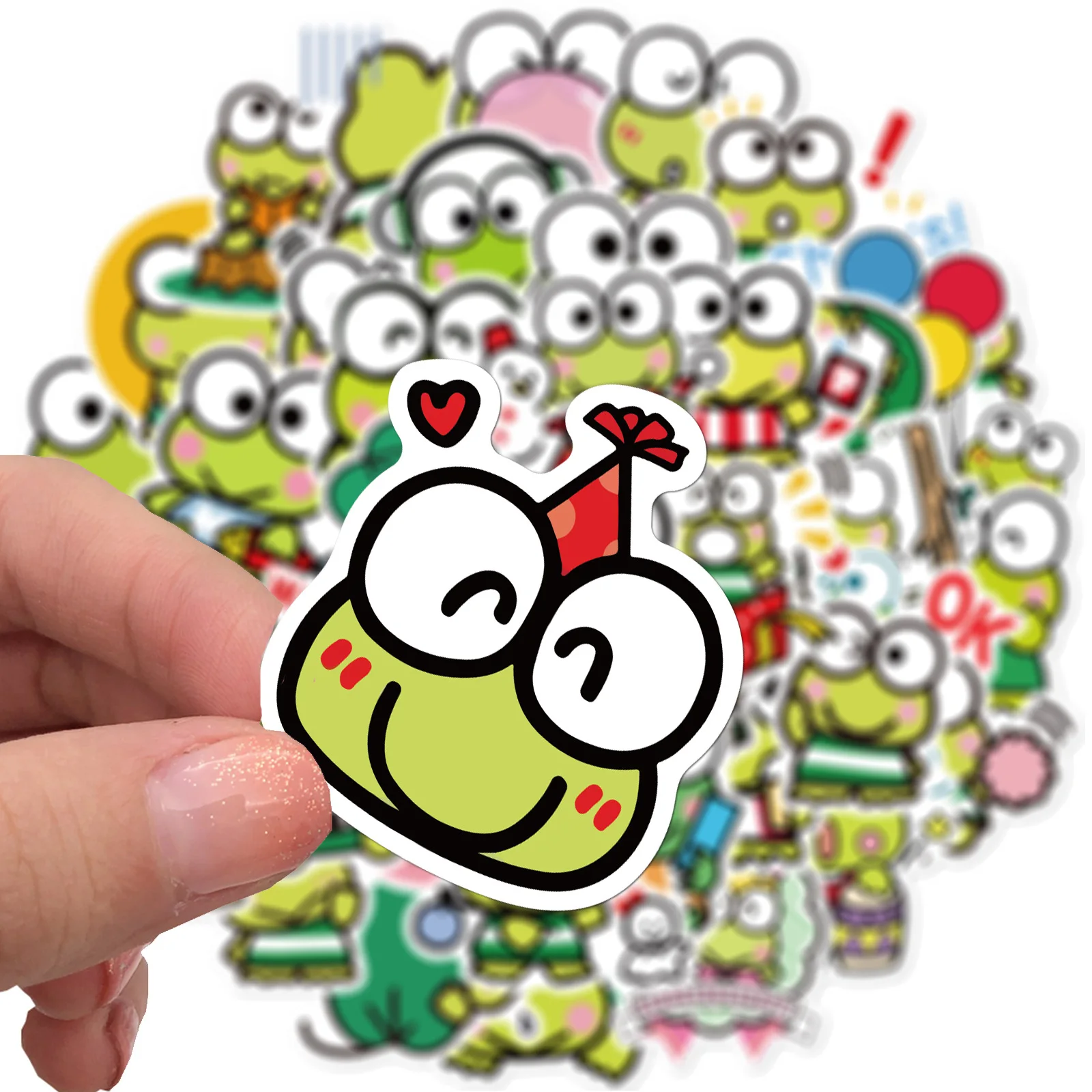 Kawaii Keroppi 스티커 만화 어린이 장난감 PVC 그래피티 데칼, 휴대폰 여행 가방, 문구 냉장고 노트북 스티커 선물, 10 개, 30 개, 50 개