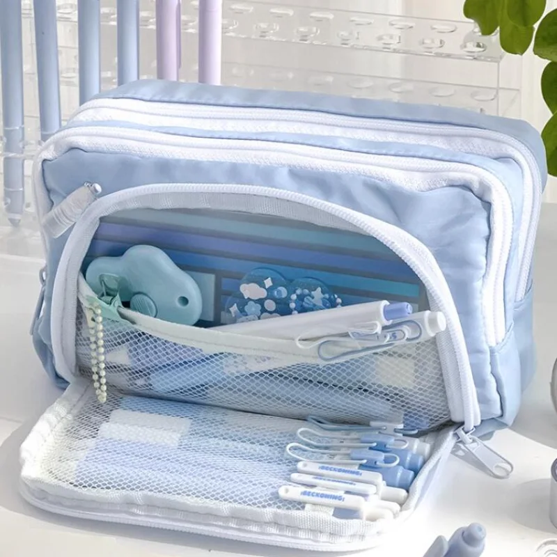 여아용 핑크 대용량 연필 가방, 미적 학교 케이스, 한국 문구 홀더 가방, 펜 케이스, 학생 학용품