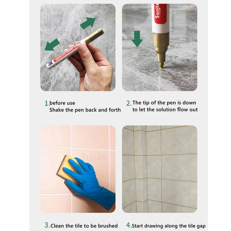 Haile 흰색 방수 타일 마커 그라우트 펜, 벽 솔기 펜, 타일 바닥 욕실 오염 제거 솔기 수리용, 10 가지 색상 옵션