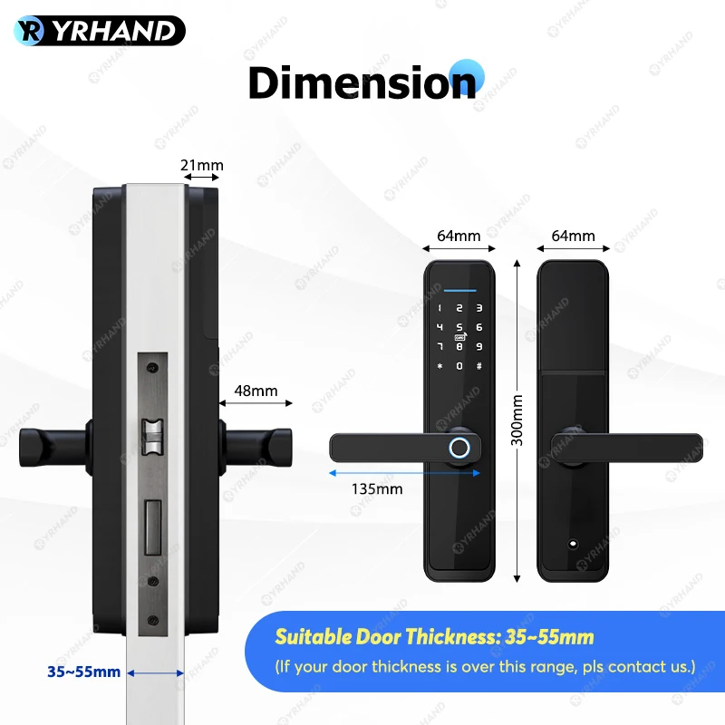 YRHAND 생체 인식 지문 기능이 있는 Ttlock 와이파이 전자 스마트 도어락, 구글 홈 알렉스, 가정 또는 호텔용, 신제품