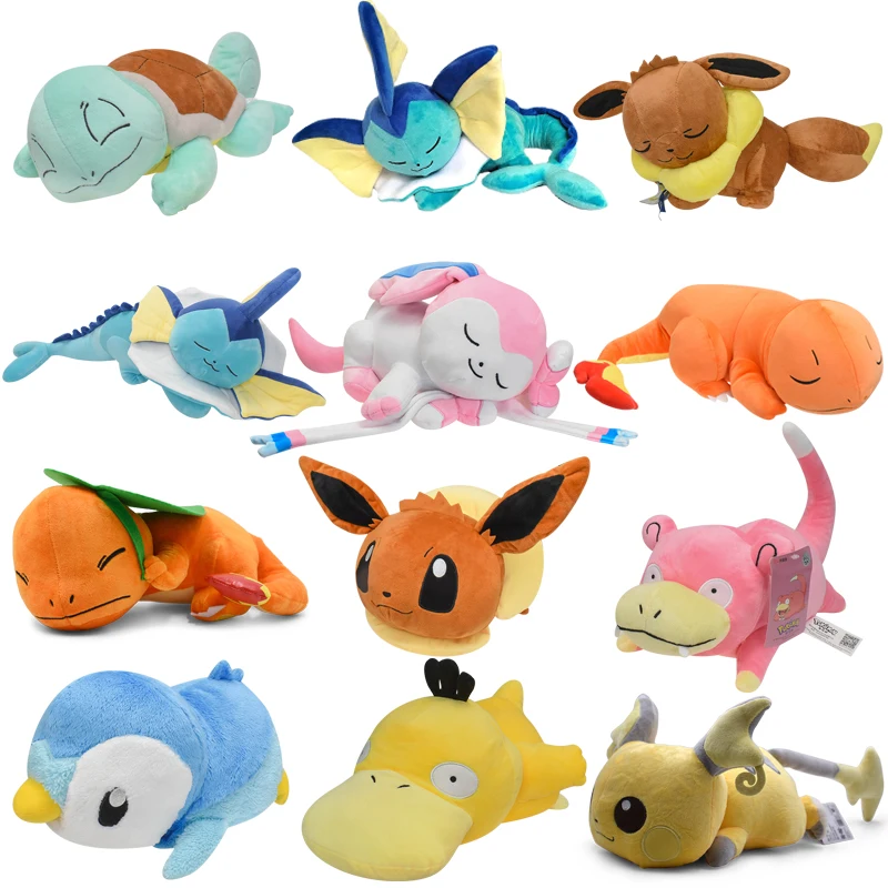 포켓몬 수면 큐본 슬로우포크 치코리타 이브이 파이리 꼬부기 꼬부기, 애니메이션 봉제 인형, 만화 봉제 장난감, 2023 신제품