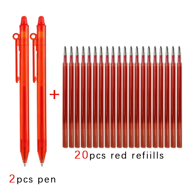 대용량 잉크 지울 수 있는 리필 0.5mm 총알 펜촉, 지워지는 젤 펜, 세척 가능한 손잡이, 사무실 학교 필기용품, 2 + 20PCs