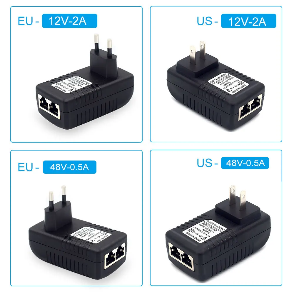 48V/12V POE 인젝터 이더넷 CCTV 전원 어댑터 0.5A /2A 24W POE IP 카메라 IP 폰 POE 스위치 전원 어댑터 EU/US 옵션