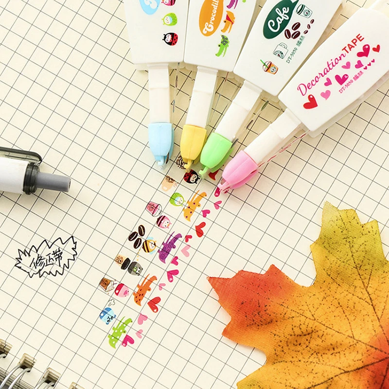 수정 테이프 리필 세트 귀여운 동물 만화 장식 프레스 타입, 귀여운 일기 문구 장식, 학교 용품, 4 개