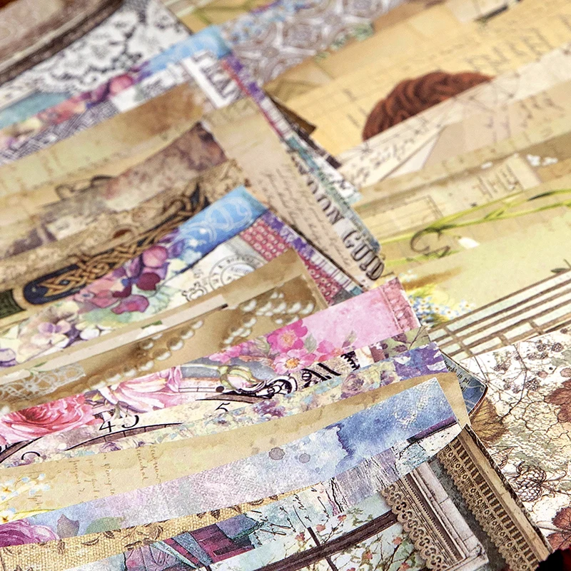 Yoofun-레트로 장식 재료 종이 책, 빈티지 장미 글자 꽃 종이 저널 유제품 공예 만들기 100 매