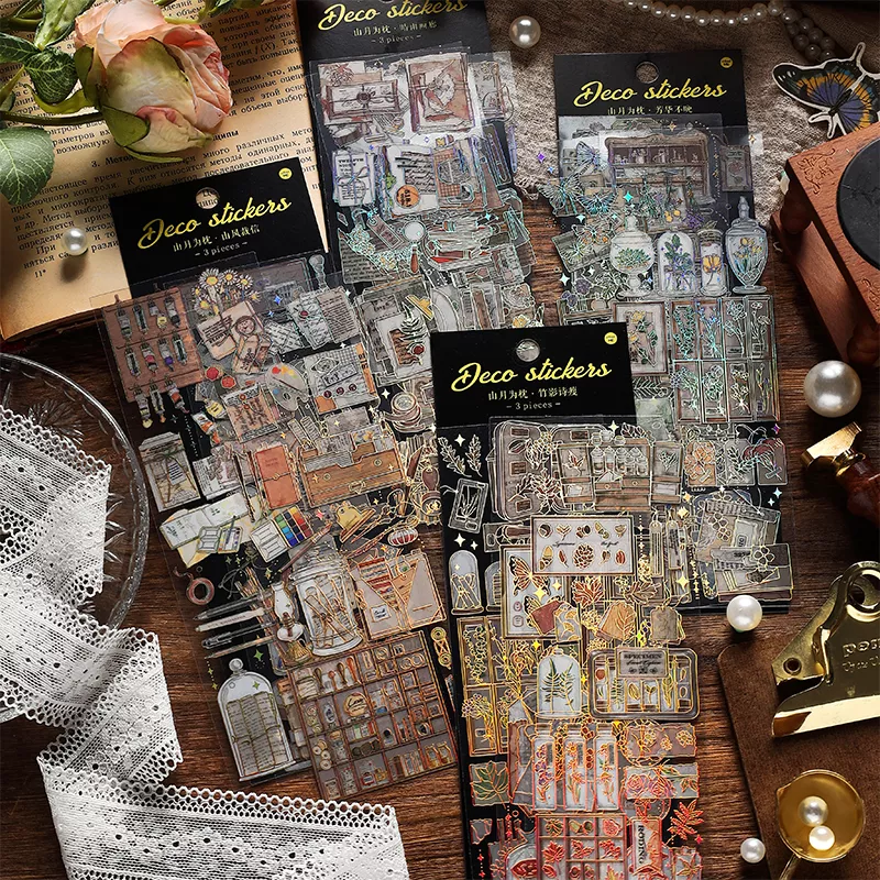 Journamm 금도금 공예 스티커, PET 재료, DIY 컷 콜라주 정크 저널 식물 꽃 장식 스티커 문구, 팩당 3 개 title=Journamm 금도금 공예 스티커, PET 재료, DIY 컷 콜라주 정크 저널 식물 꽃 장식 스티커 문구, 팩당 3 개 