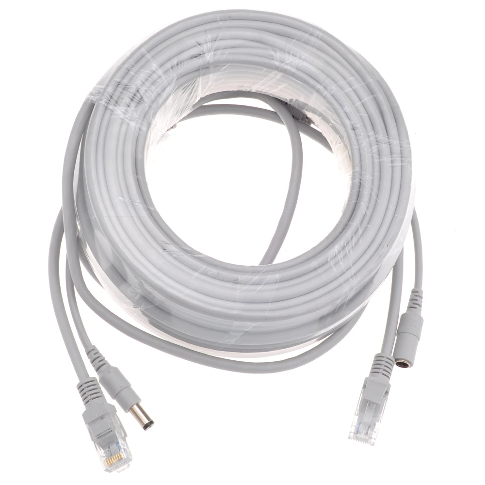 옵션 회색 CAT5/CAT-5e 이더넷 케이블, RJ45 + DC 전원 CCTV 네트워크 랜 케이블, 시스템 IP 카메라용, 5M, 10M, 15M, 20M, 30M