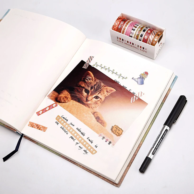 와시 별 장식 접착 테이프, 학교 저널 용품, 금박 스크랩북, 카와이 문구 마스킹 테이프, 10 롤