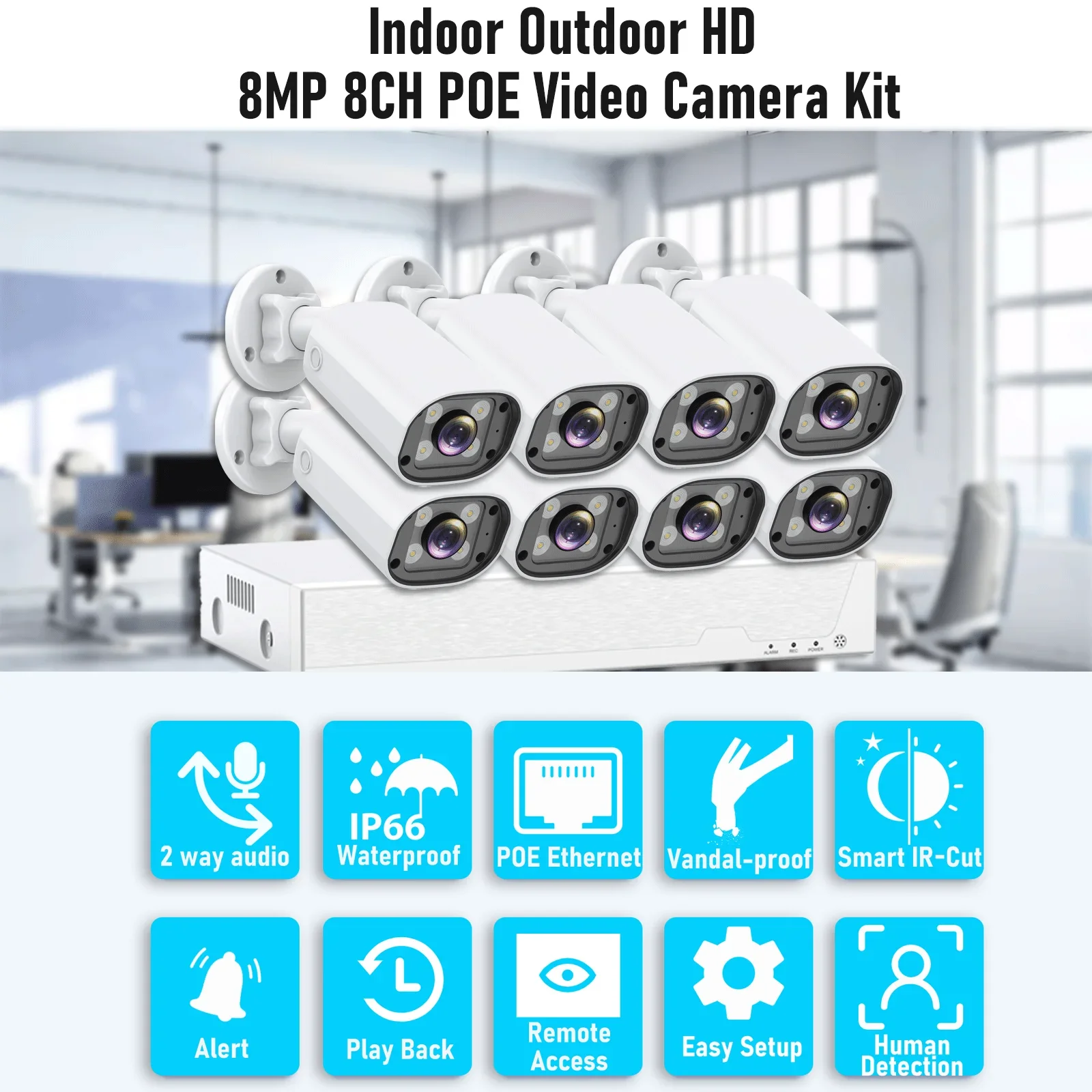 Poe 보안 카메라 시스템, 양방향 오디오, 8MP 컬러 나이트 비전, 야외 CCTV, IP NVR, H.265, P2P 세트, 스피커 시스템