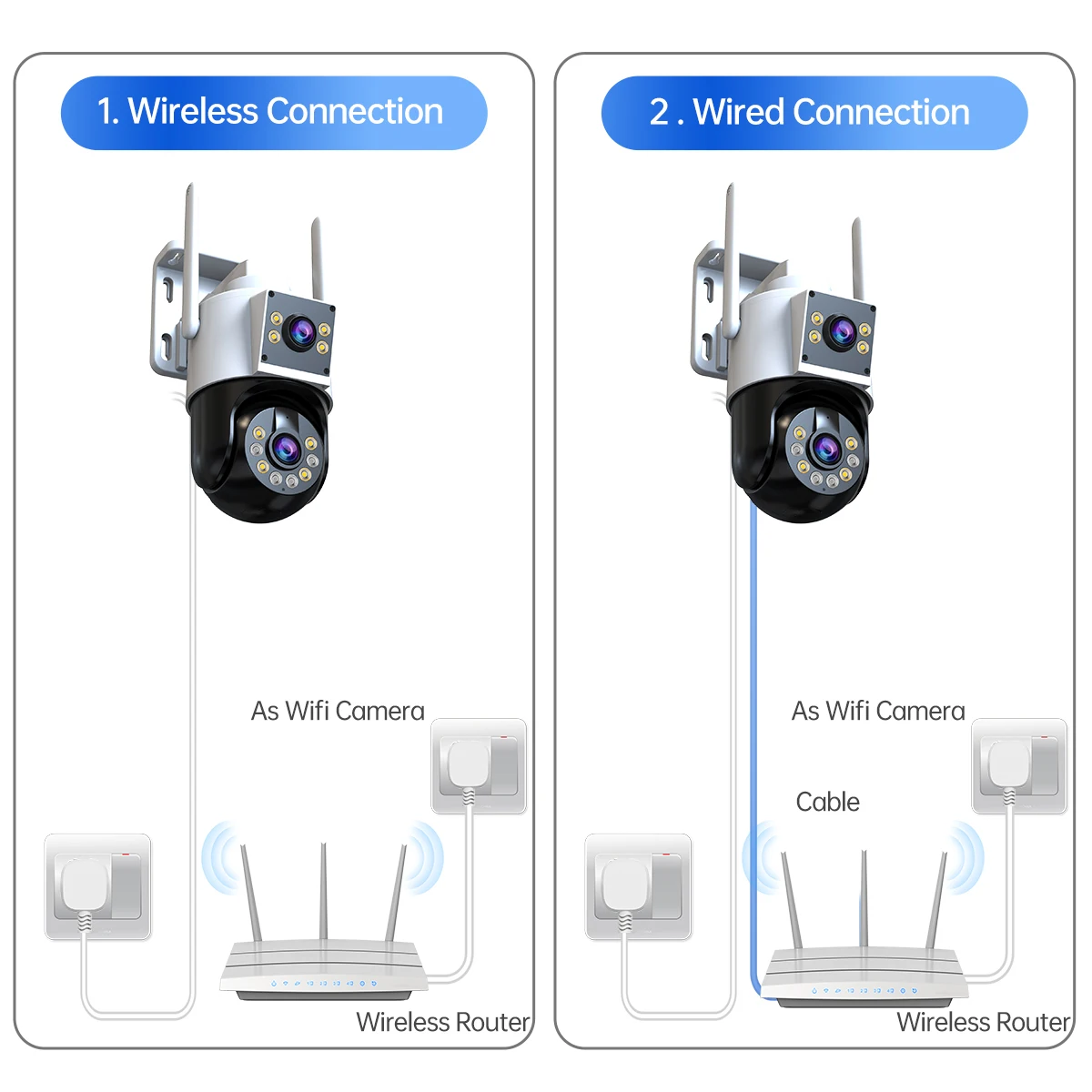JOOAN PTZ 와이파이 카메라, 야외 듀얼 렌즈 IP 카메라, AI 추적 보안 감시 카메라, ONVIF 무선 CCTV 카메라, 10MP, 6MP