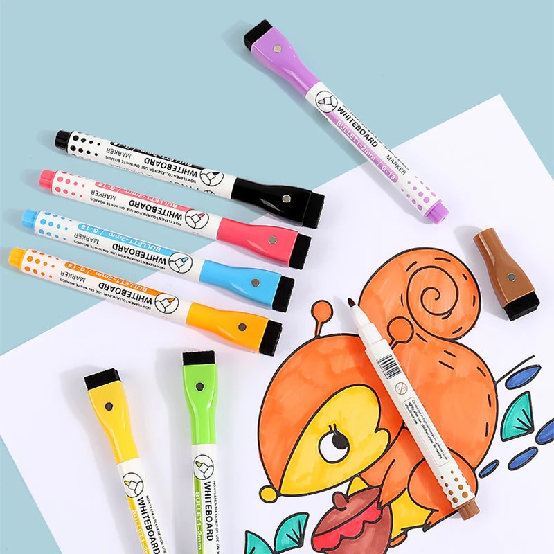 마그네틱 건조 지우기 마커 어린이 페인팅 화이트보드 펜, 미세 팁 마그네틱 수성 펜, 지울 수 있는 캡 자석 포함, 8 개