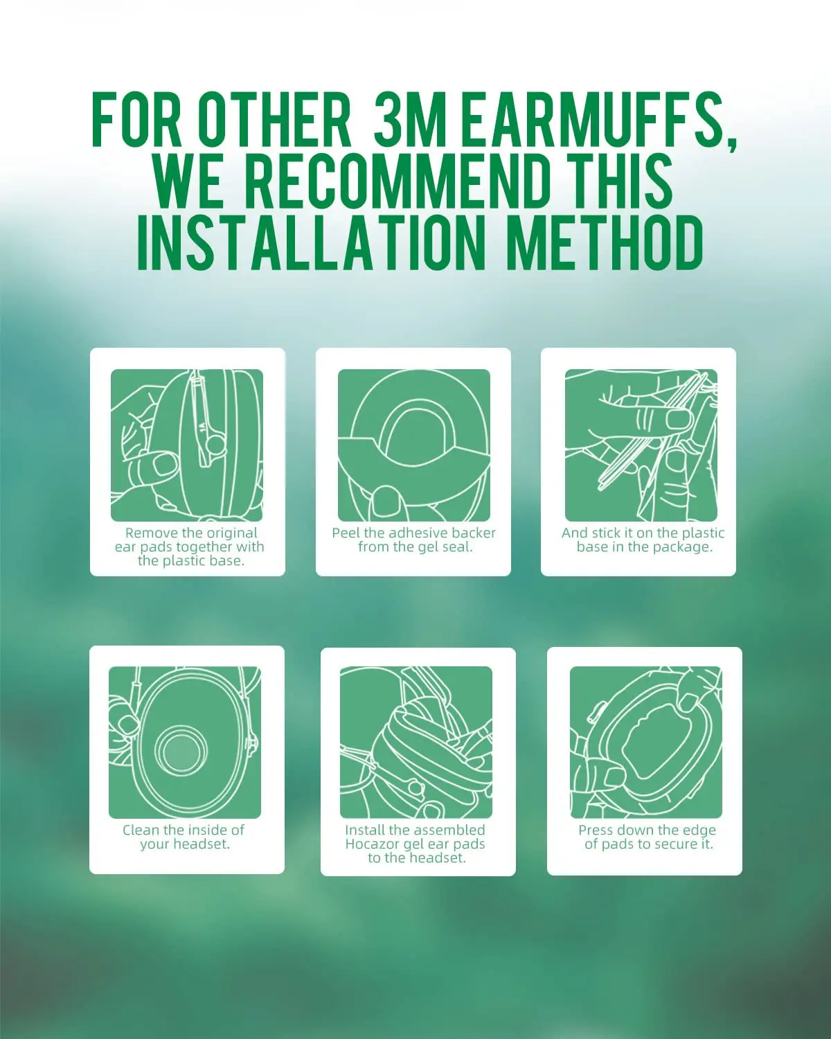 HOCAZOR 교체용 젤 이어 패드 헤드셋, 실리콘 패드, 펠터 전술 100 300 500 레인지 가드 3M 워크튠과 호환