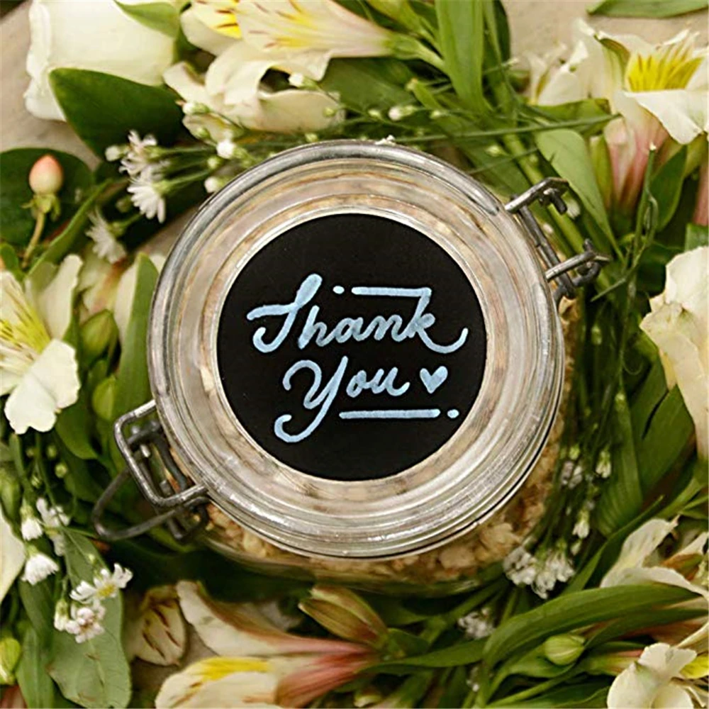 블랙 PVC 방수 라벨 스티커, 원형 필기 칠판 문구 스티커, 주방 항아리 병 마크, 120-300 개, 2 인치