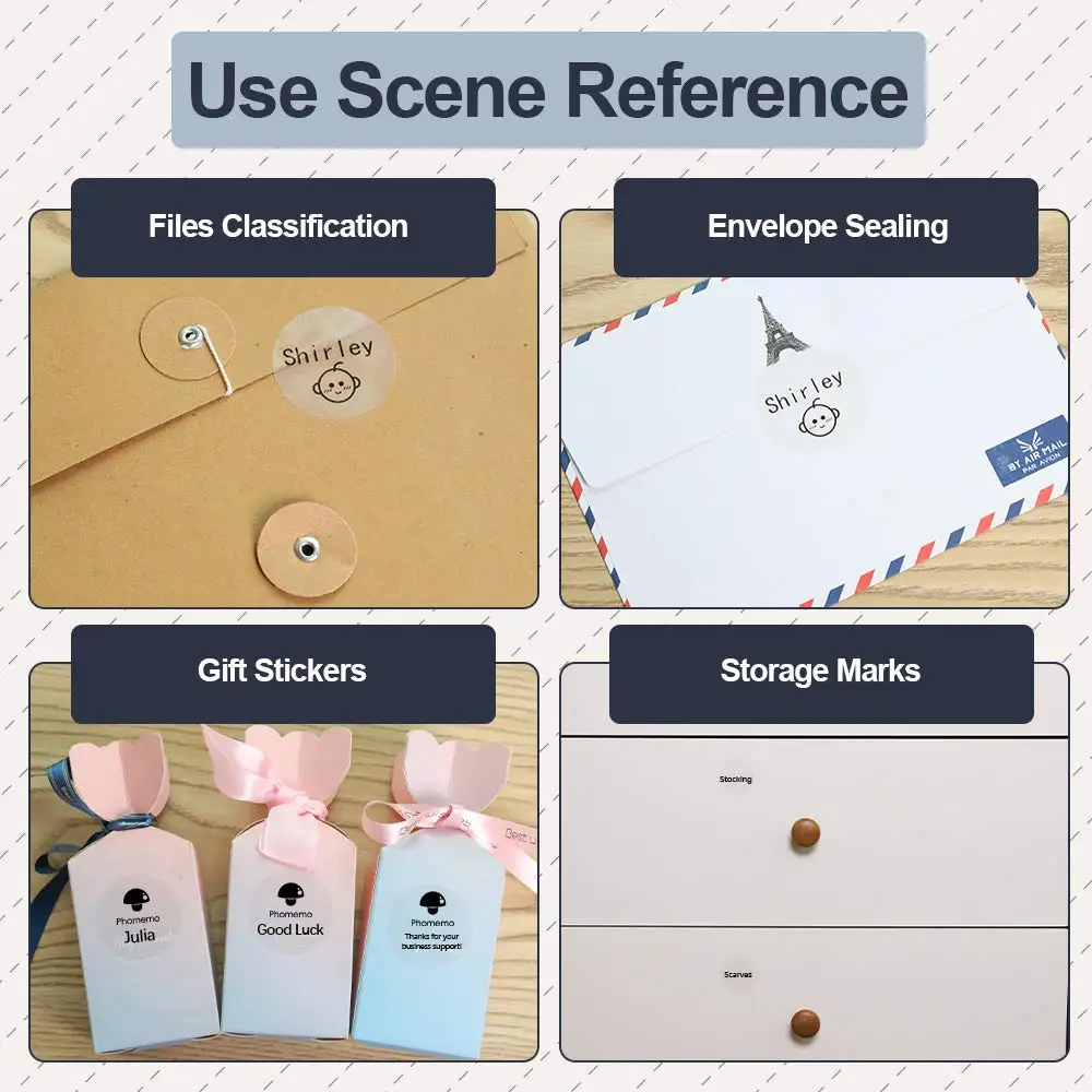 Phomemo 투명 원형 접착 용지, 열 라벨 프린터 용지, 1.57 인치 x 1.57 인치, M200 M221 용 열 라벨 접착 용지, M110