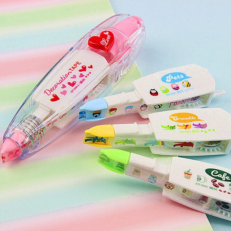 수정 테이프 리필 세트 귀여운 동물 만화 장식 프레스 타입, 귀여운 일기 문구 장식, 학교 용품, 4 개