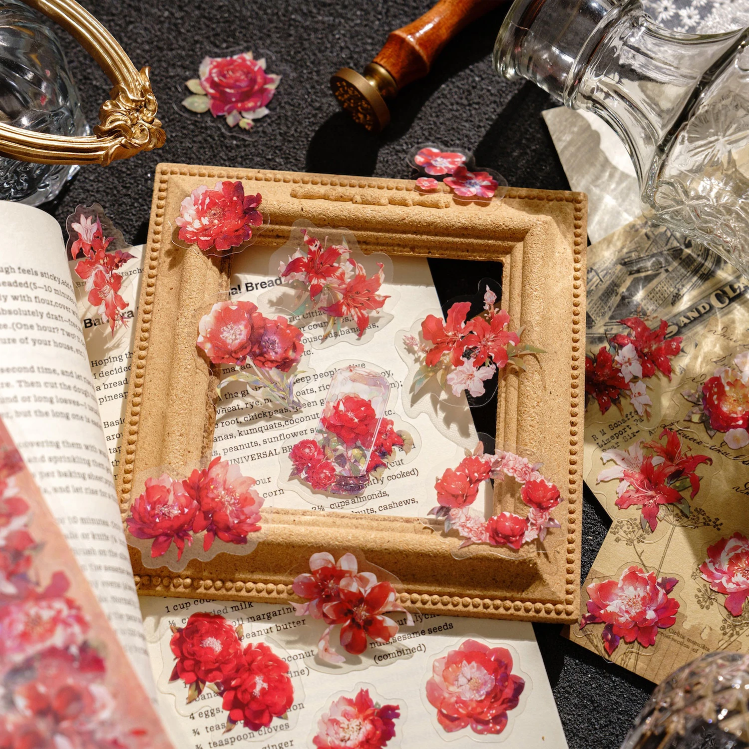 INS 아름다운 꽃 스티커 팩 스틱 라벨, 장식 일기 앨범 스크랩북 재료, 정크 저널 용품, 40 개