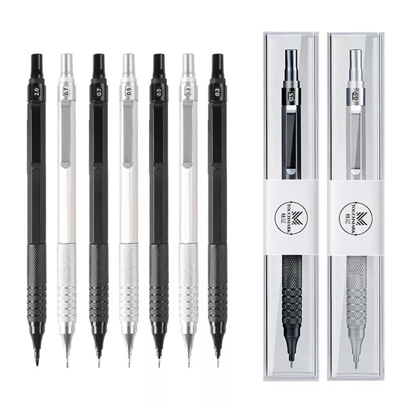 0.3 0.5 0.7 2.0mm 아트 드로잉 자동 연필, 낮은 중력 중심 개폐식 펜촉 금속 기계식 연필 선물 상자 세트 포함 title=0.3 0.5 0.7 2.0mm 아트 드로잉 자동 연필, 낮은 중력 중심 개폐식 펜촉 금속 기계식 연필 선물 상자 세트 포함