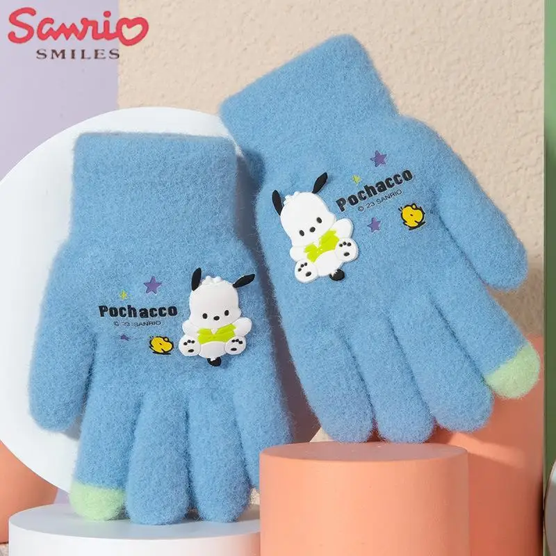 2023 산리오 장갑 어린이 만화 마이멜로디 포차코 쿠로미 겨울 소년 봉제 두꺼운 따뜻한 장갑 여아 다섯 손가락 장갑