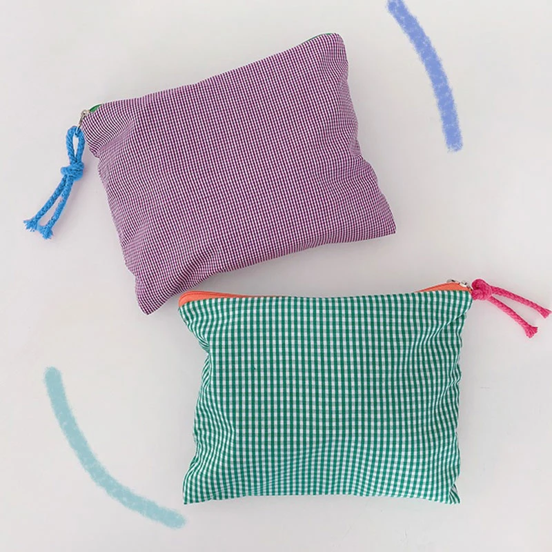 대학생 스타일 체크 무늬 지퍼 필통, 사무실 책상 정리함, 학생용 한국 문구, 학용품