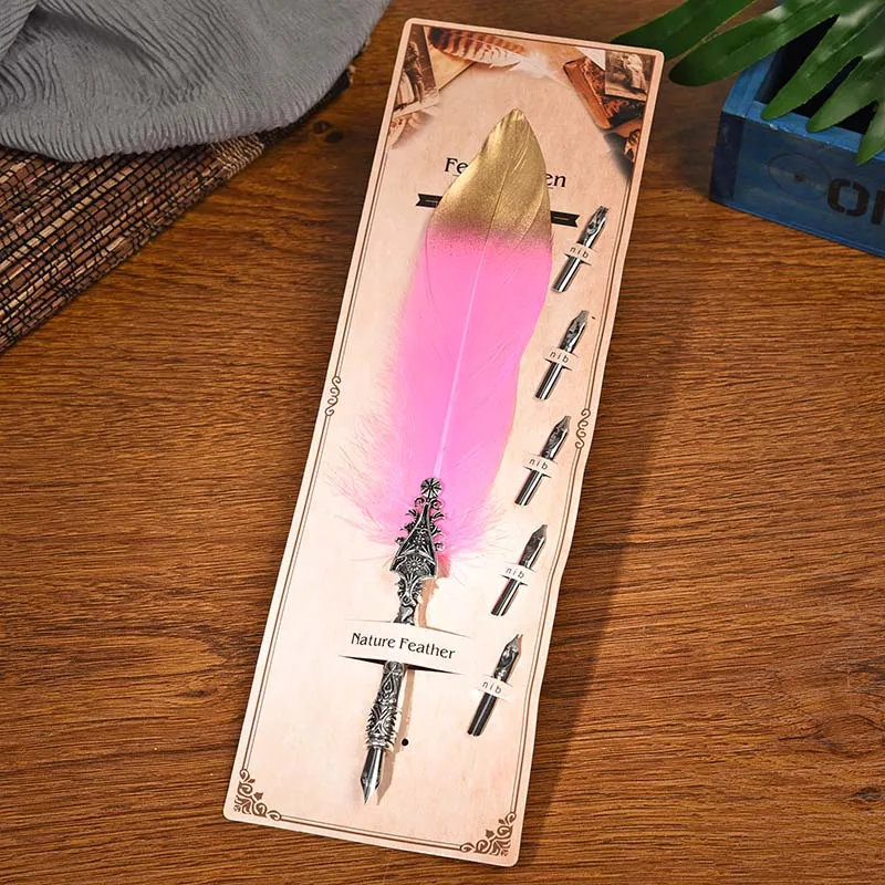 2019 유럽 빈티지 깃털 펜, 딥 잉크 펜, 펜촉 5 개 세트, 비즈니스 선물, 서명 펜, 친구 명절 선물, 10 가지 색상, 신제품
