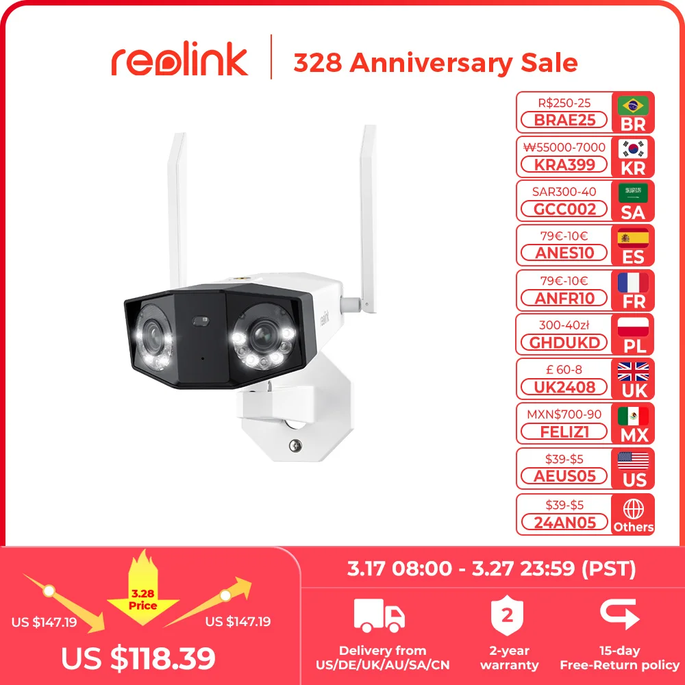 Reolink 듀오 2 시리즈 와이파이 카메라, 4K 듀얼 렌즈, 야외 보안 보호 CCTV IP 캠, 사람, 자동차, 애완 동물 감지 보안 카메라 title=Reolink 듀오 2 시리즈 와이파이 카메라, 4K 듀얼 렌즈, 야외 보안 보호 CCTV IP 캠, 사람, 자동차, 애완 동물 감지 보안 카메라