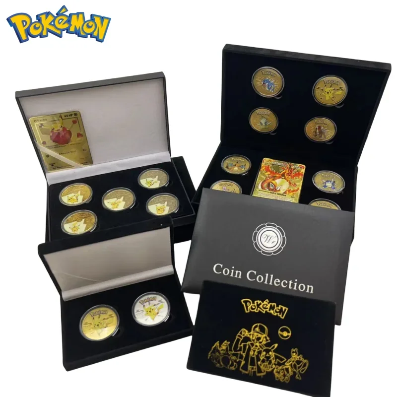 포켓몬 선물 상자 세트, 금속 기념 동전, 피카츄 금화, 실버 동전, 어린이 컬렉션 장난감, 최고의 생일 선물