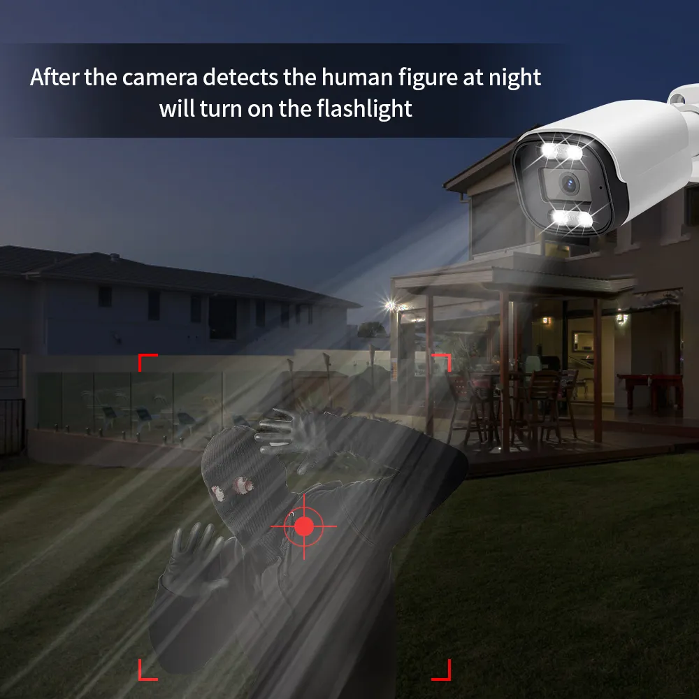 얼굴 감지 야외 감시 카메라, AI H.265 Onvif RTSP POE, 사람 감지, 오디오 CCTV 보안 카메라, 8MP 4K IP