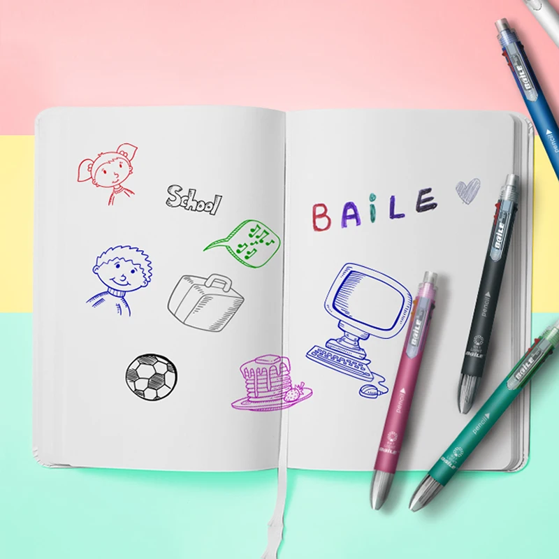 6 In 1 여러 가지 빛깔의 볼펜 5 색 볼펜 1 자동 연필 지우개 포함 학교 사무실 필기 용품 문구