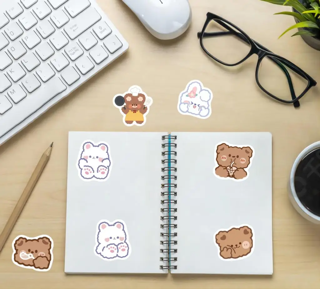 귀여운 만화 토끼 곰 스티커 팩, 어린이 DIY 스케이트보드 오토바이 여행 가방, 문구 데칼 장식, 휴대폰 노트북 장난감, 90 개