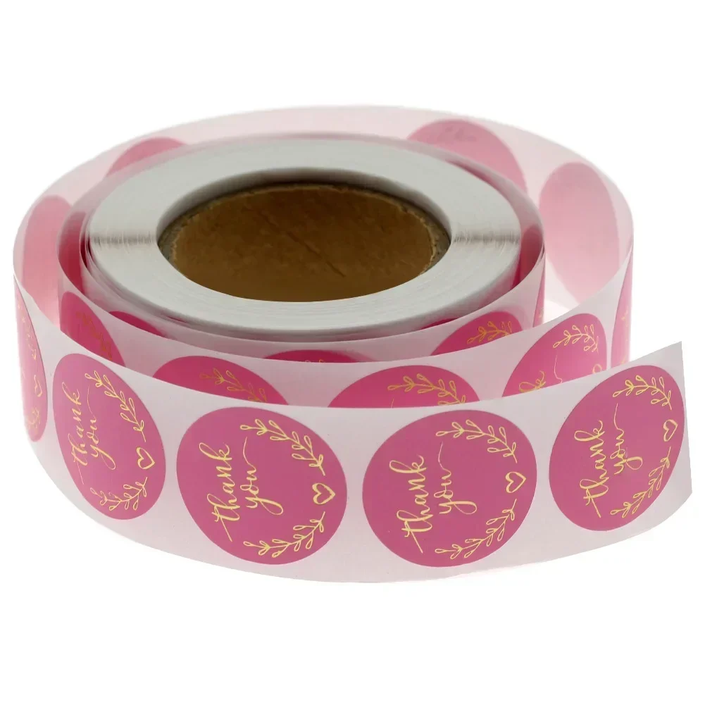 감사합니다 핑크 종이 비즈니스 라벨 스티커 50-500 개, 베이킹 포장 수제 장식 귀여운 문구 용품 1 인치