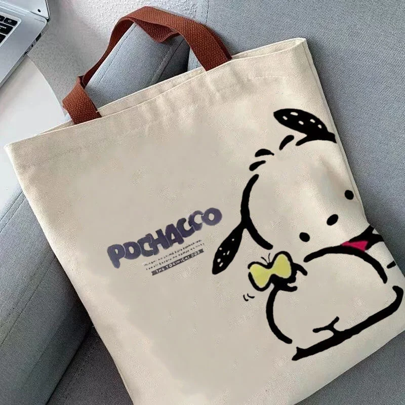 카와이 산리오 포챠코 캔버스 가방, 여성 만화 원 숄더 백, 아웃 대용량 책 운반 가방, 토트 겨드랑이 가방, 선물