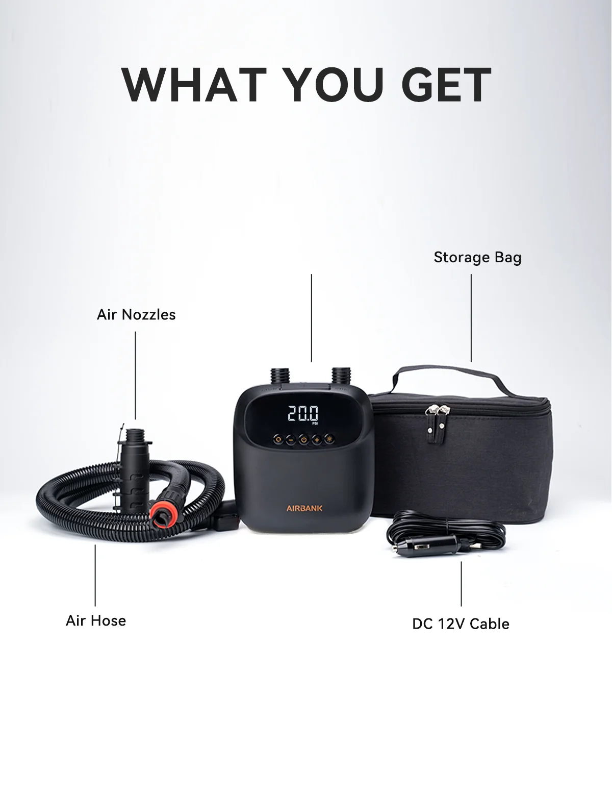 에어뱅크 D13 SUP 펌프, 패들 보드 펌프, 팽창식 보트 카약 자동차 액세서리, 12V MAX 20PSI 전기 공기 펌프