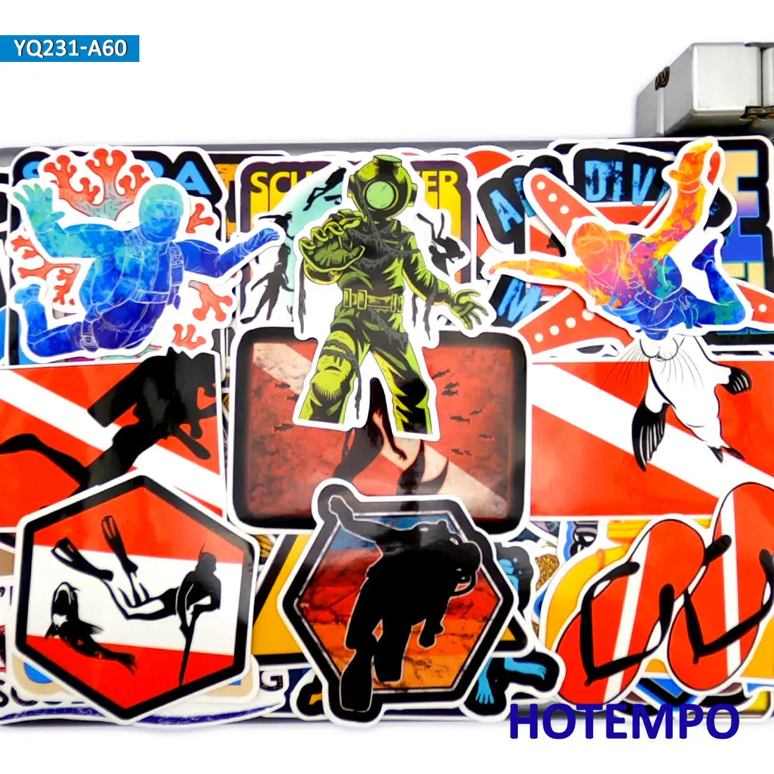 60 개, 다이빙, 수중 모험, 스쿠버, 야외 스포츠, 방수 스티커, DIY, 노트북, 전화, 수하물, 기타, 헬멧, 자전거, 오토바이, 스케이트 보드, 자동차 스티커