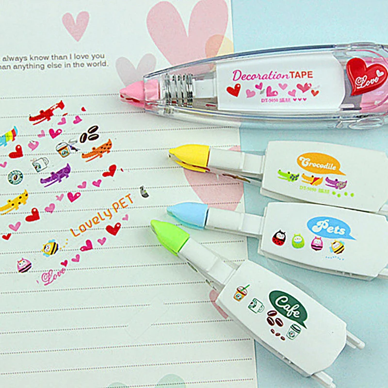 수정 테이프 리필 세트 귀여운 동물 만화 장식 프레스 타입, 귀여운 일기 문구 장식, 학교 용품, 4 개