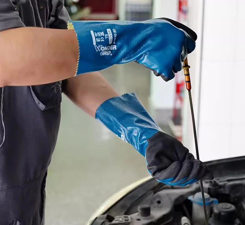 내유성 작업 장갑, 안전 니트릴, 완전 침수, 긴 커프 가스, 생물 미끄럼 방지, 방수, 산성 기본 화학 물질 방지