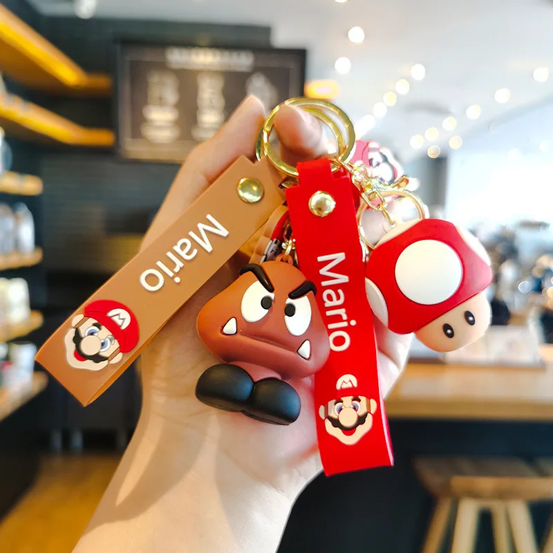 카와이 슈퍼 마리오 Q 에디션 키체인, 어린이 작은 선물, 자동차 키 체인 인형, 부드러운 접착제 펜던트, 커플 키체인 선물