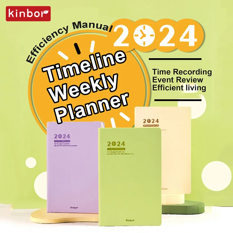 Kinbor 2024 A6 A5 저널 노트북, 연간 일정, 일일 노트북 및 저널, 타임 라인, 주간 계획, 효율적 학교 사무실