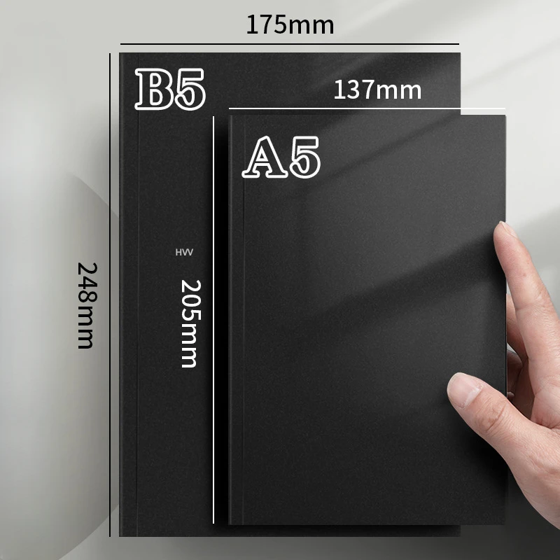 128 시트 두꺼운 블랙 카드 스트레이트 백 수평 노트북, 소가죽 메모장, 학생 사각형 빈 플래너, 귀여운 일정