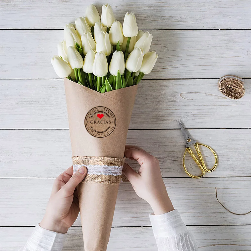 100-500 Pcs 롤 스페인어 Gracias 크래프트 인감 스티커 프랑스어 감사합니다 Fait 메인 Avec Amour DIY 종이 라벨 접착 선물 인감